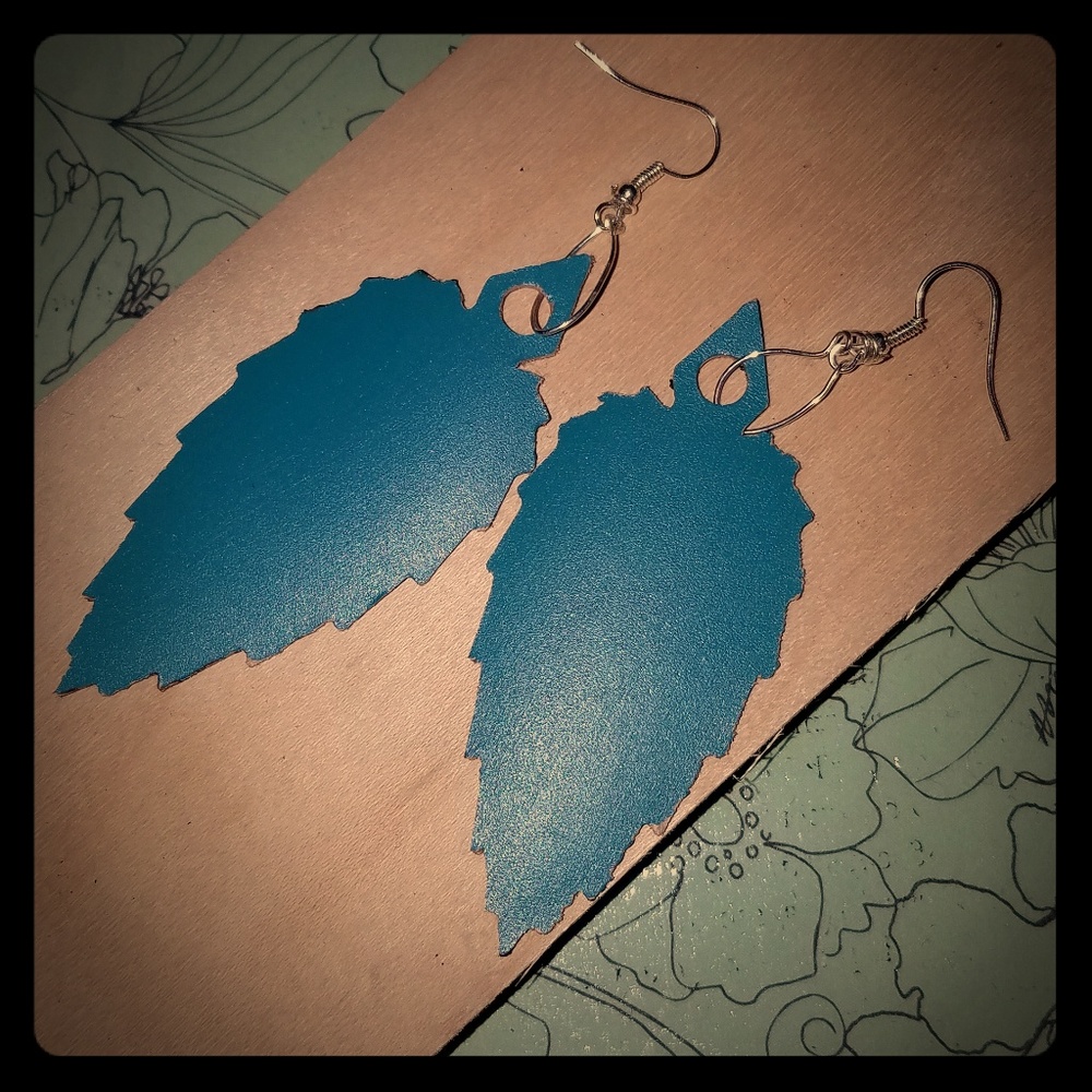 Teal leather earrings